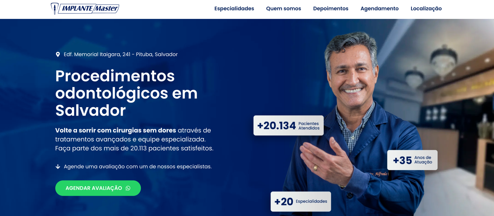 Página de uma clínica odontológica analisada no estudo de caso