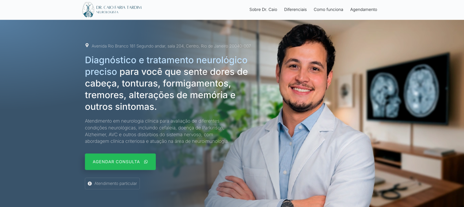 Página de um profissional de neurologia analisada no estudo de caso