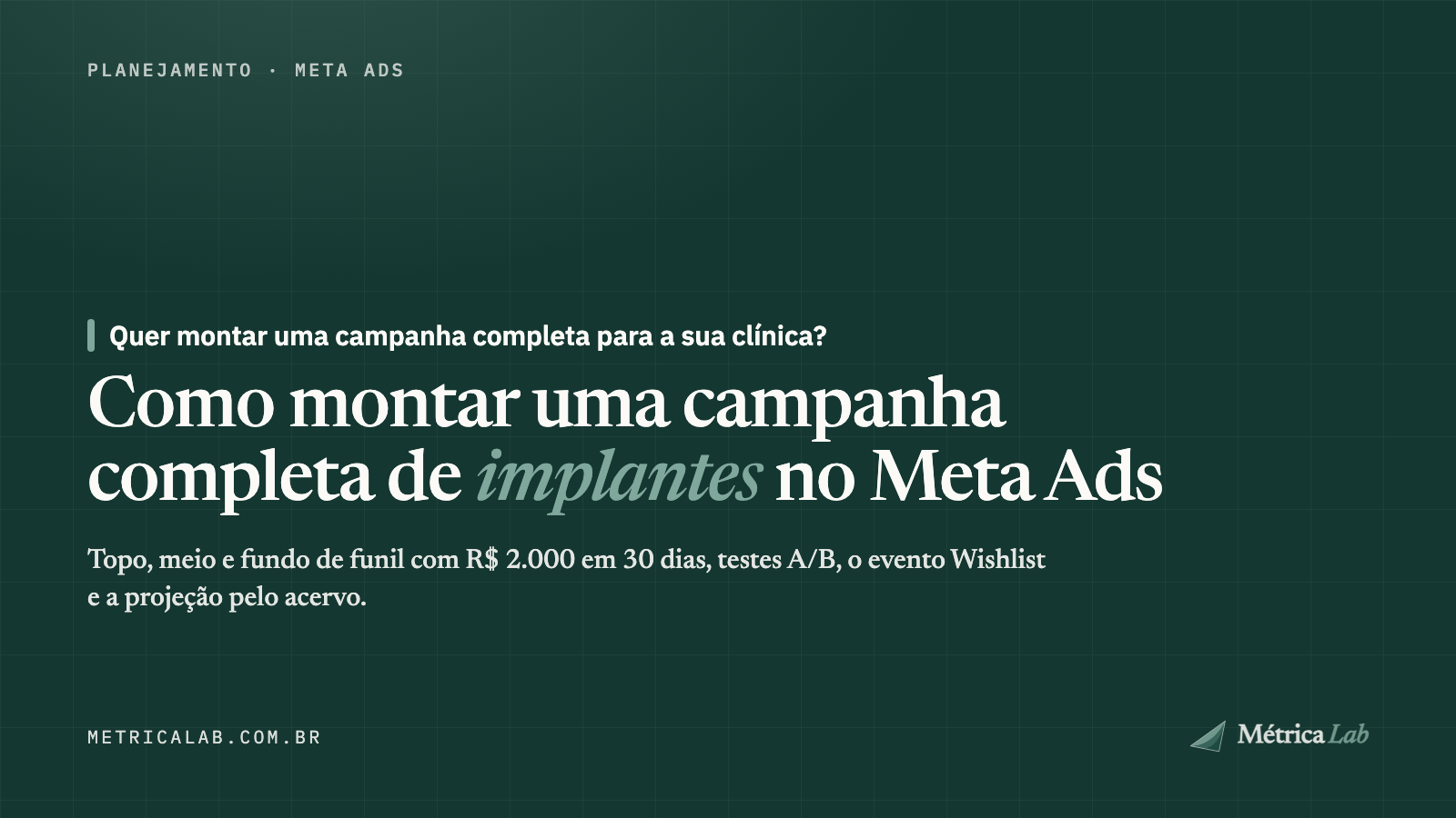 Como montar uma campanha completa de implantes no Meta Ads com R$ 2.000 por mês