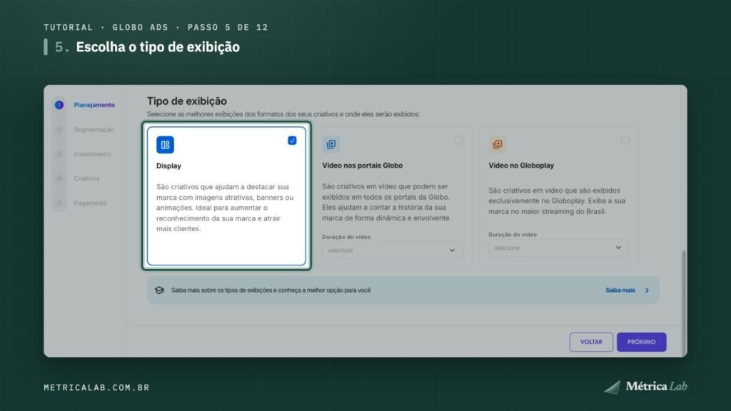 O tipo de exibição Display selecionado.