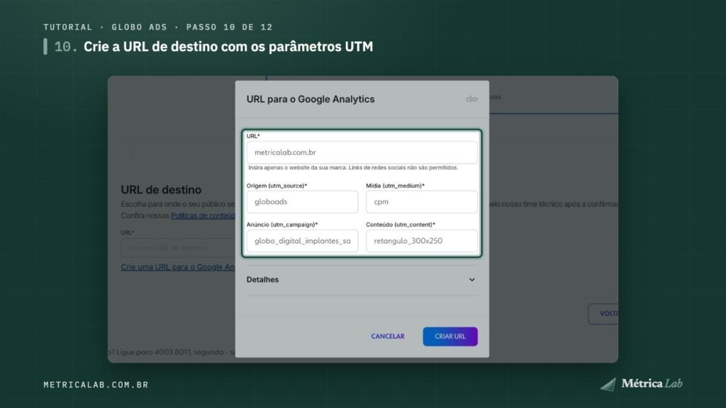 O gerador de URL com os parâmetros UTM.
