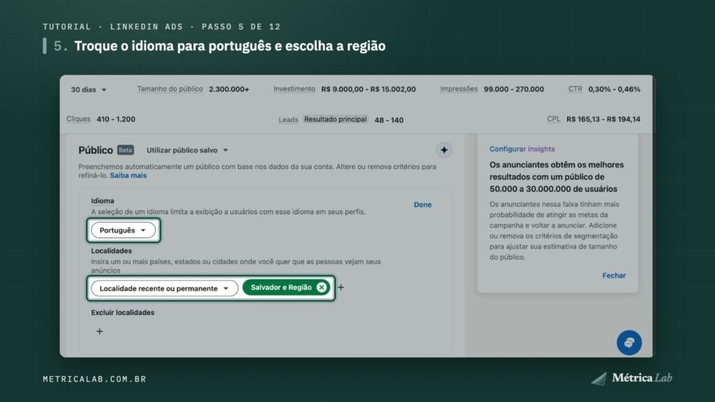 Idioma em português e a localidade Salvador e Região.