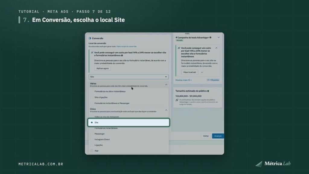 O local da conversão Site.