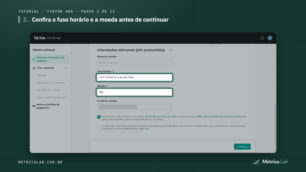 O fuso de São Paulo e a moeda BRL nas informações adicionais.