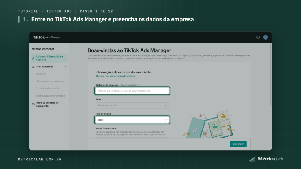 O site, o setor e o país no cadastro do anunciante.