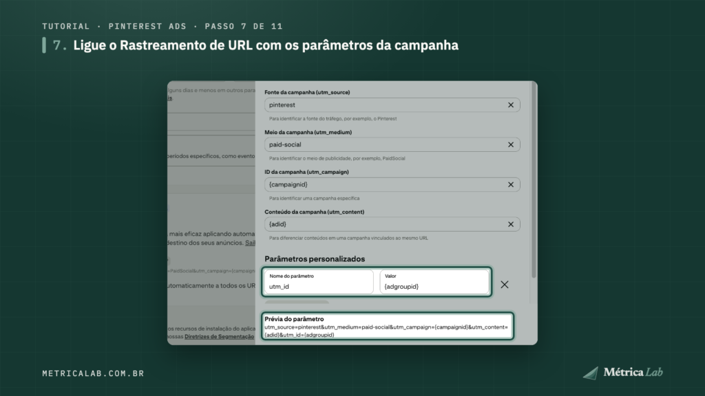 Os parâmetros UTM do Rastreamento de URL.